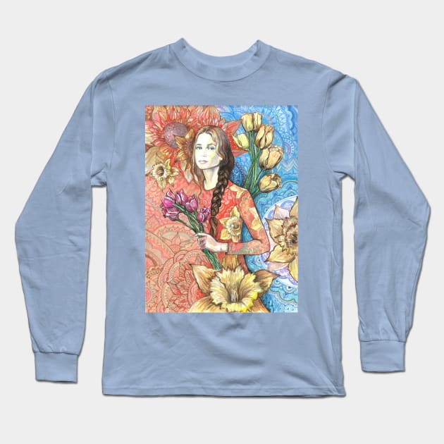 Tulips and Daffodils Long Sleeve T-Shirt by FanitsaArt